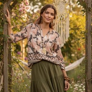 Cream Denmark Floral Boho Blouse SZ S/M